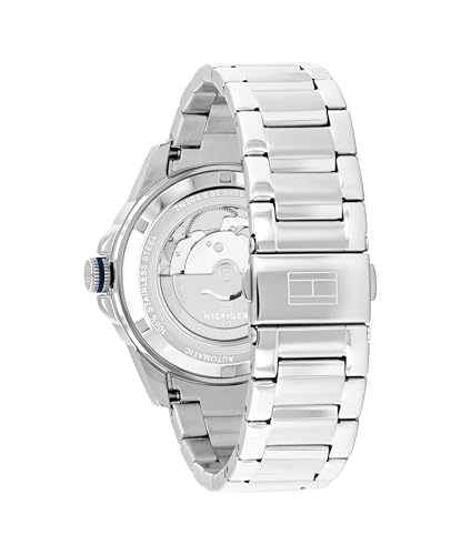 Tommy Hilfiger Men's Automatic Watch – 44 mm Stainless Steel Case and Link Bracelet, Exhibition Caseback – Modern Skeleton Dress Watch3