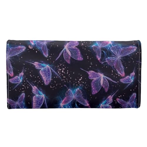 Image of AFPANQZ Galaxy Butterfly Womens Wallets, Leather Trifold Multi Card Holder Slots Wallet, Elegant Clutch Long Purse for Women Ladies Travel Purses with Phone Holder Zip Coin Pocket, Purple Black