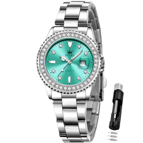 Image of OLEVS Ladies Watch Diamond Dress Analog Female Watches Stainless Steel Two Tone Waterproof Luminous Day Date for Womens Wrist Watch Gift