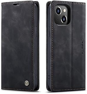 ZOETEC Wallet Case for iPhone 14 Plus Genuine Leather Flip Magnetic Case With Card Slots/TPU Shell, Anti-Slip & Shockproof (Black)