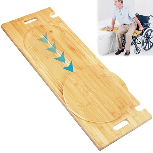 Slide Transfer Board Wooden Slide Board with Track Pulley Turntable Holds up to 500 Pounds Senior and Handicap Move Assist and Slide Transfers 2 Handles 2 Fixed Holes 2 Anti-Slip Stickers