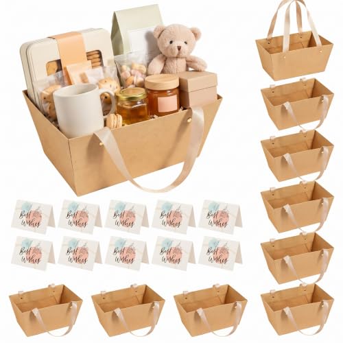 10 Stück Geschenkkorb Leer Groß mit Grußkarten,Präsentkorb Leer aus Pappe Geschenk mit...