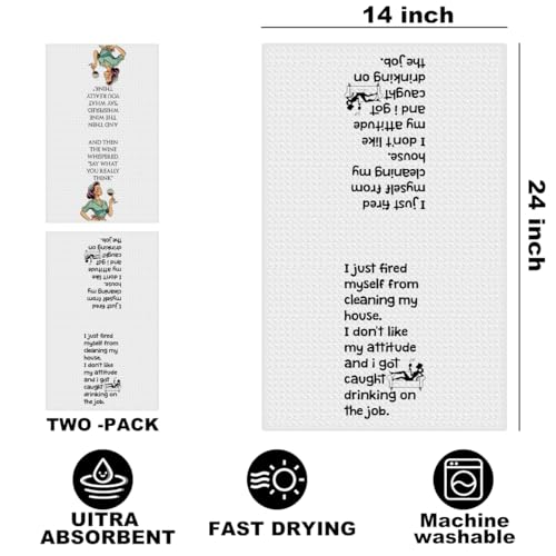 Image of Hanamiya Na 2 Pcs Funny Kitchen Towels 24x14 Inch, Sarcastic Sayings Reusable Dish Towels for Kitchen Bathroom Decor, Waffle Weave Absorbent Hand Cloth Tea Towel, Funny Gifts for Women Friend
