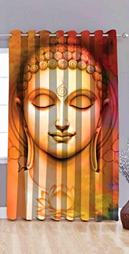 Image of 3D Budha Design Curtains for Study Room, Window, Door, Living Room, Kids, 4x9 Feet, Set of 1 Pc