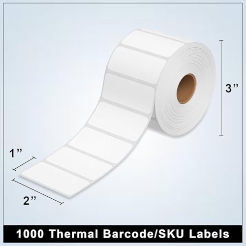 Image of GLUN Direct Thermal Label Roll 50x25mm 1000 White Self-Adhesive Stickers, Smooth Surface Barcode & Price Tag Labels for Mini Thermal Printers