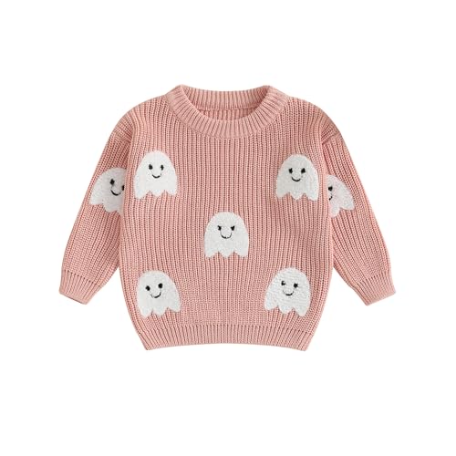 Hekkomird Baby Girl Boy Cute Letter Ghost Embroidery Long Sleeve Oversized Sweater Infant Newborn Fall Winter Outfit