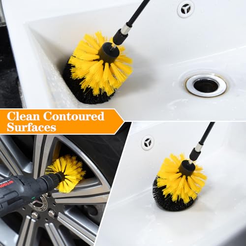Image of 6pcs Drill Brush Attachment Set, for Tile Grout, Bathroom, Kitchen, Car Wheel, Floor, Sink, Corner