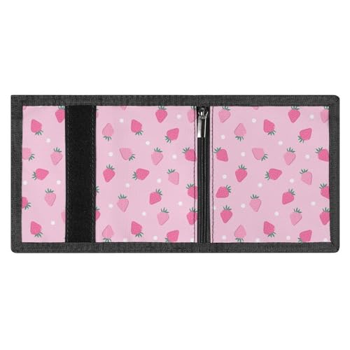 Cute Pink Strawberry Polka Dot Portable And Compact Three Fold Wallet4