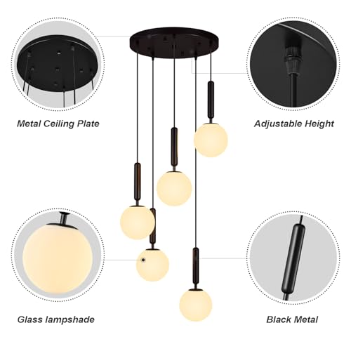 Image of Modern Black Pendant Light Hanging Fixture Light 5-Lights