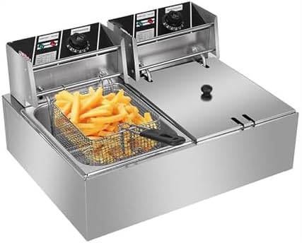 Electric Deep Fryer – 5000W Dual Tank Frying Machine with Removable Basket, 110V, Ideal for Delicious, Crispy Fried Foods