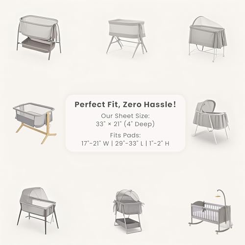 Image of Konssy 3 Pack Stretchy Bassinet Sheets for Baby Girl Boy, Soft Breathable Baby Bassinet Mattress Sheets Fit for Hourglass Oval Cradle, Moses Basket Rectangle Mattress (Garden Sage)