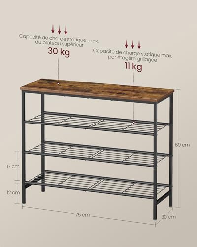 Rangement chaussures gain de place VASAGLE 4 niveaux structure métal noir