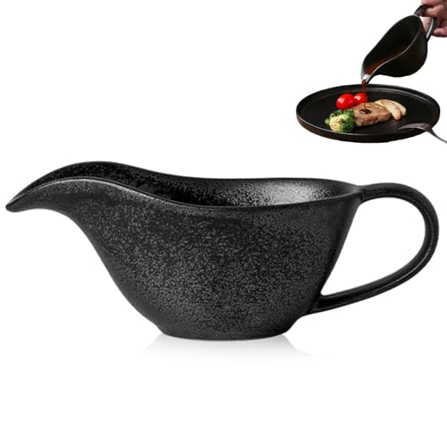 Saucière en acier inoxydable de 280 ml - Noir - Récipient à sauce avec anse - Avec bec à lèvres - Convient pour sauce, crème, vinaigrette, bouillon de...