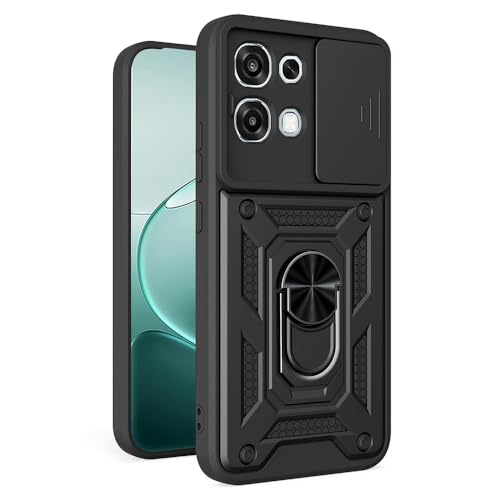 Image of Casodon Heavy Duty Back Case Cover for Oppo F31 5G, Shockproof Oppo F31 Back Cover, Ring Case with Kickstand and Camera Protection Shutter - Black