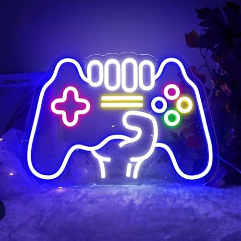 YSMNDE Gamer Neon Sign, 15.7x10.6 inch Game Controller Neon Sign Wall Decor, Dimmable LED Gaming Neon Sign for Gamer Room Decor, Best Gamer Gifts for Boys, Kids Cover