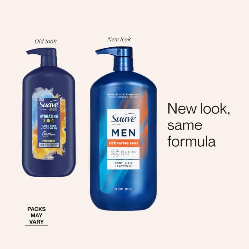 Suave Men Hydrating 3-in-1 Body + Hair + Face Wash with Glycerin & Vitamin E, Cleanse, Moisturize, Refresh, No Parabens or Pthalatates, Long-Lasting Fragrance, 30 FL OZ, 6 Count - Image 4