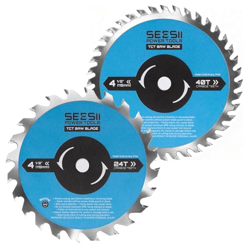 Seesii 4-1/2' Circular Saw Blades, 24T & 40T 2-Pack Combo, 3/8' Arbor, Carbide Tipped Teeth, Thin Kerf, Heavy Duty TCT Saw Blades for Wood Plywood MDF OSB Plastic Cutting, Fine & Ultra Finish