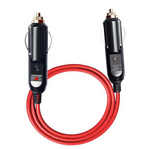 LIXINTIAN 12AWG Male to Male Cigarette Lighter Plug Charger Cord,15A Car Cigarette Lighter Plug with LED Lights and Fuse Protection On Both Plugs（3.3ft/1m）