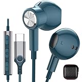 Wired Headphones USB C Earbuds for iPhone 16 Plus 16e 15 Pro Max USBC Headphones Corded Type C Port Ear Buds Android Earphones Microphone for Samsung Galaxy S25 S24 S23 Ear Phones Headset Lake Blue