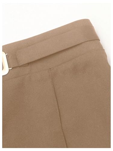 Women's Metal Linked High Waisted Dress Pants Pleated Elegant Long Pants Casual Business Trousers4