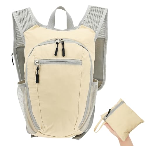 ZJRDYYK Mochila pequena de caminhada de 10 L com alça no peito, impermeável, dobrável, leve, embalável, pequena mochila para mulheres e homens, Bege, 10L