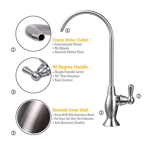 Drinking Water Filter Faucet Stainless Steel Kitchen Bar Sink Purifier Faucet,fits Most Reverse Osmosis Systems,Lead-Free/Brushed/Single Handle (YD2201)