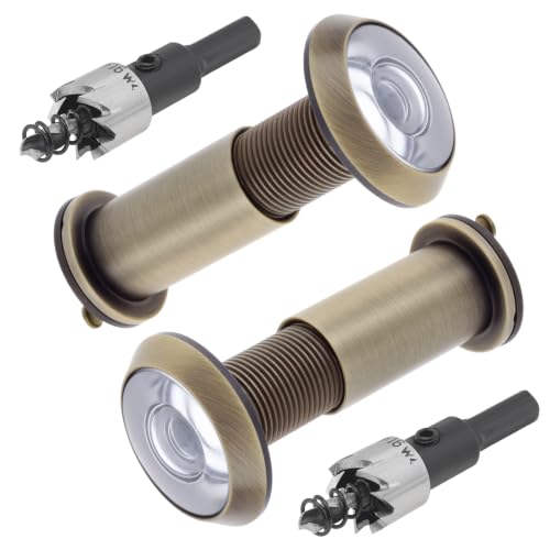 Door Viewer Peephole,Solid Brass 200-degree Peep Hole with 16 mm Drill Bit,Door Eye Viewer with Privacy Cover for 1-1/2 inch to 2-3/8 inch Doors,2Pcs Peephole+2Pcs Drill Bit,Antique Bronze