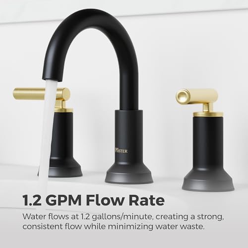 Pfister Capistrano Bathroom Sink Faucet, 8-Inch Widespread, 2-Handle, 3-Hole, NSF Certified, Matte Black and Brushed Gold Finish, LF049CSOBBG by Pfister - Used condition - Image 8