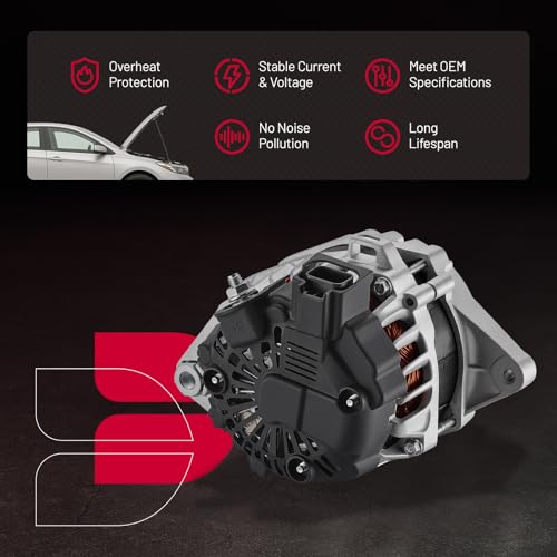 Image of BDFHYK Alternator 11471 Compatible with Kia Soul 2010 2011 1.6L L4 Hatchback 4-Door 12V 90Amp CW 6-Groove Pulley, Replace 11471N 208-932 208-932A AVA0124 400-40065 | 12V 90A 7-Groove Pulley Clockwise, Replaces OE# 11471N 208-932 208-932A AVA0124 400-40065