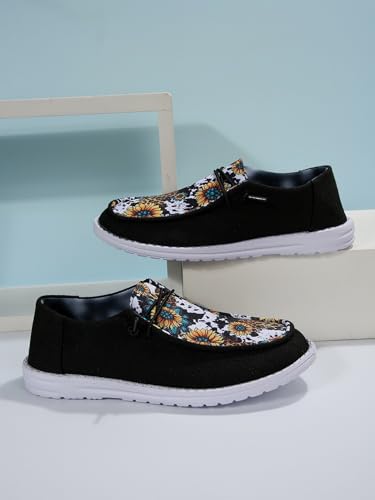 Unisex-Adult Sunflower Floral Canvas Loafers Comfortable Boat Shoes Easy Slip On Lightweight Deck Shoes Elastic Laces Outdoor Flat Walking Shoes Breathable Drving Shoes Sneakers for Women Men2