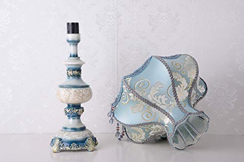 Lovapo SMWXFDD007-E27 Traditional Blue Table Lamps Handmade Fabric Lampshade Victorian 13 Inch Desk Lamp Antique Painted Vironmental Resin Base Bedside Light thumb #5