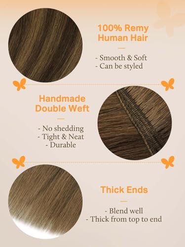 Image of DOORES Weft Hair Extensions Human Hair, 22 Inch 110g Balayage Light Brown to Light Chocolate Brown and Light Chestnut Brown, Sew In Real Hair Extensions for Women
