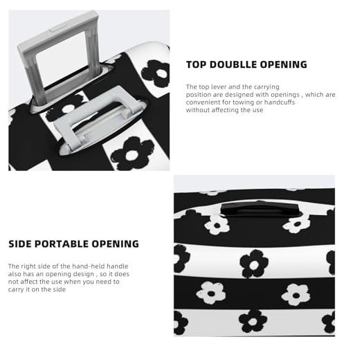 Black and White Striped Flower Luggage Cover Washable Elasticated Luggage Covers for Suitcase TSA Approved Stylish Scratch Resistant Luggage Case Protector4
