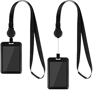 cluis 2 Pack Badge Holders with Lanyard, ID Card Holder Vertical, Black Lanyard Retractable, Heavy Duty Lanyard and Card Holder Set for Office School Business Identity Card Pass Badge