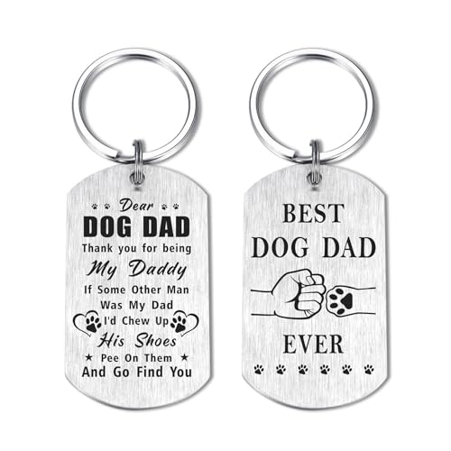 Image of Laluminter Fathers Day Dog Dad Gifts - Best Dog Dad Ever Keychain - I Woof You Gift from Doggy to Daddy