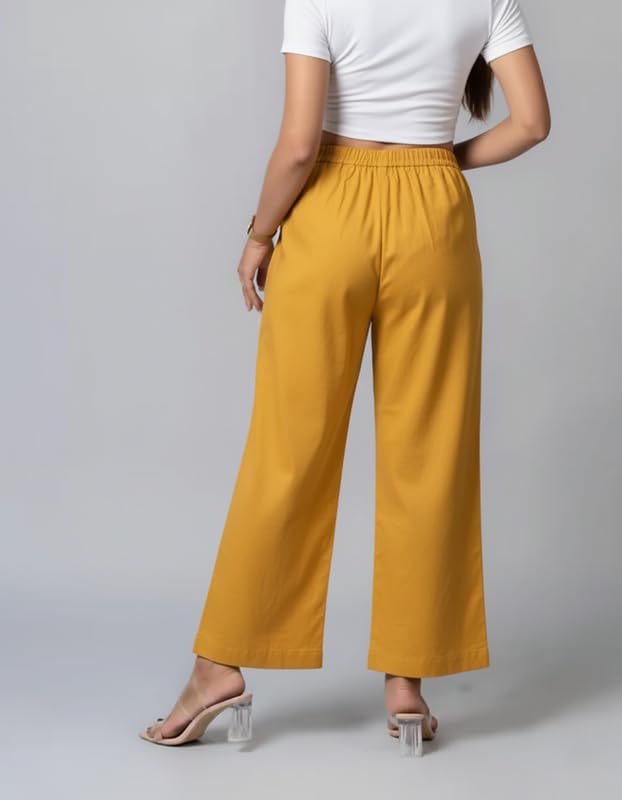 Image of Moirai Pure Cotton Wide Leg Women Trouser Stylish Mid Rise Relaxed Straight Fit Loose Pants Casual Travel Office Formal Wear