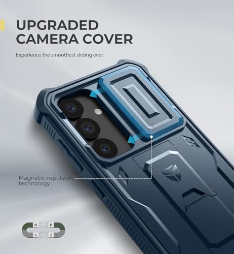 Image of Dexnor for Samsung Galaxy S25 Case with Built-in Slide Camera Cover & Screen Protector & Kickstand,Heavy-Duty Shockproof Rugged Case Full-Body Bumper Protective Cover for Galaxy S25(2025),Navy Blue