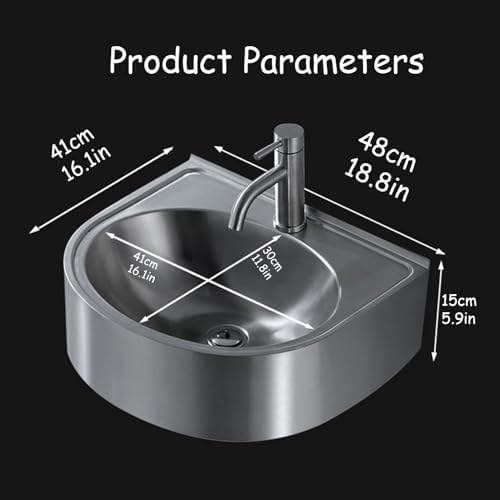 Corner Basin Sink, Wall-Mounted Triangular Stainless Steel Hand Basin, Floating Wash Sink with Drainer for Small Bathroom Spaces,