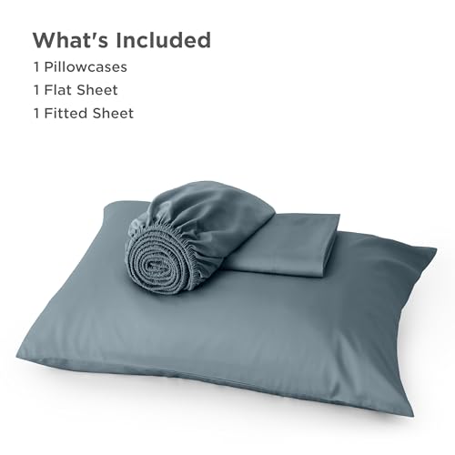 Image of Bedsure Cooling Sheets Twin, Rayon Derived from Bamboo, PureWoven, Breathable & Soft Twin Sheets Set, Deep Pocket Up to 16 Inches, Hotel Luxury Silky Bedding for Hot Sleepers, Dusty Blue