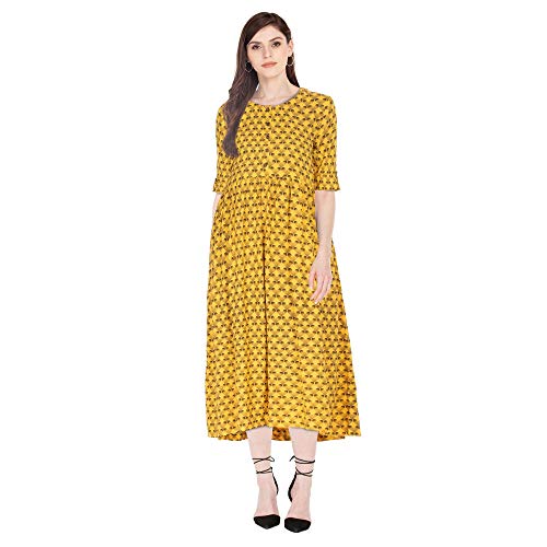 Image of Haute Curry by Shoppers Stop Womens Round Neck Printed Kurta