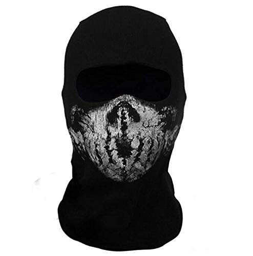 Black Sugar mixte Ghost - Tete de Mort Cagoule noire crâne de mort Masque intégral coupe-vent Résistant à la poussière Vélo Moto Masque motard Halloween Cosplay Party Cyclisme Randonnée Ski (Modèle F)