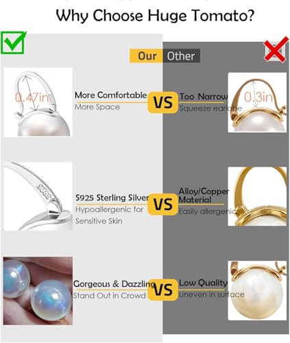 Elegant 925 Sterling Silver Pearl Drop Earrings for Women, 14K Gold Plated Dangle Stud Earrings, Hypoallergenic Large Pearl Hoop Earring dangling 12mm4