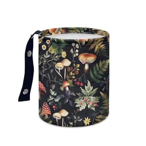 Image of Floral Mushroom Car Trash Bag Car Trash Can with Adjustable Buttons Collapsible Multipurpose Car Storage Bag Road Trip Essentials