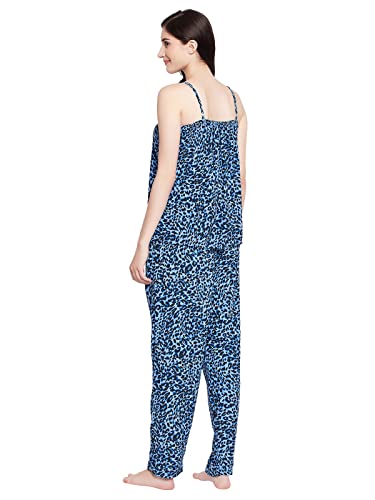 Image of Clovia Women's Cotton Animal Print Cami Top & Pyjama Set in Blue