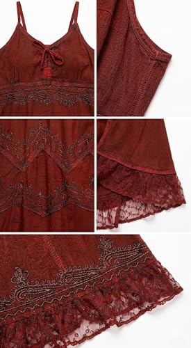 Image of Sakkas Stonewashed Rayon Embroidered Adjustable Spaghetti Straps Long Dress