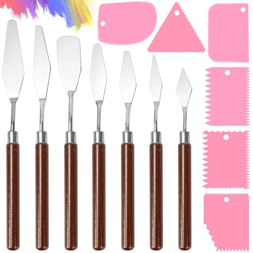 CONJURAIDE 13 Stück Spachtel Acrylmalerei 7 Palette Messer und 6 AbstreifermesserAcryl Palettenmesser Acryl Strukturpaste Spachtel Set Acrylmalerei Zubehör Künstlerbedarf für Acrylmalerei Ölgemälde