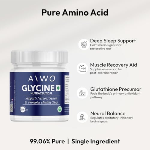 Image of AIWO Glycine Powder 300 g | 99.9% Pure Amino Acid | Supports Nervous System & Brain Health | Promotes Relaxation, Healthy Sleep & Cognitive Balance | 60 Servings