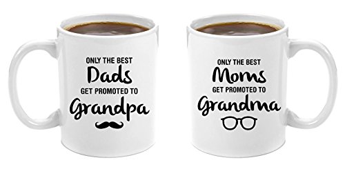 The Best Dads Get Promoted to Grandpa & Best Moms Get Promoted to Grandma | Premium 11oz Coffee Mug Gift Set - Grandparents Day Gifts, Grandma to be Gifts Christmas From Granddaughter Grandson Father