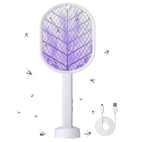 Electric Fly Swatter 2-in-1 Electric Killer Racket Electric Mosquito Swatter Usb Charging Rechargeable Bug Zapper Racket for Kitchen, Camping