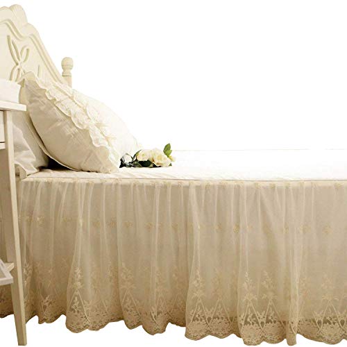 Brandream Queen Size Luxury Cream White Lace Bed Skirt 18 Inch Drop Romantic Girls Bed Sheets Cover Elegant Skirted Sheet #TOP7